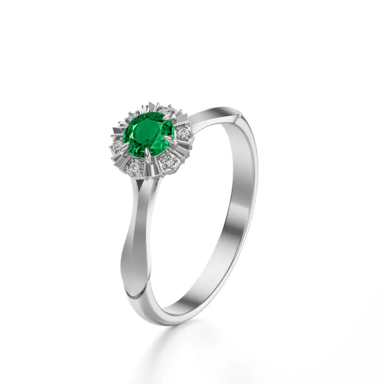 Pierścionek ze szmaragdem i diamentami białe złoto AJPZ_082 Pierścionek ze szmaragdem i diamentami białe złoto AJPZ_082